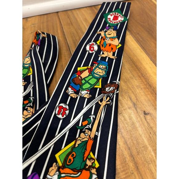 Hanna Barbera Vintage Tie THE FLINTSTONES Navy Blue Baseball Bedrock Boulders - Picture 4 of 6